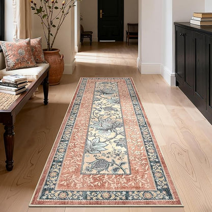 GarveeHome Terracotta Teal 2x3 Door Mat Indoor Rugs for Entryway Provence Small Botanical Grove Cottage core Washable Non-Slip Low-Pile Rug for Bedroom Bathroom Entrance TPE Backing