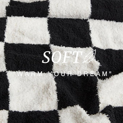 EXQ Home Checkered Throw Blanket, Knitted Blankets with Checkerboard Grid Pattern, Soft Cozy Fluffy Throw for Couch Bed Sofa, Warm Fuzzy Plaid Blanket for All Seasons,Black, 50"×60"