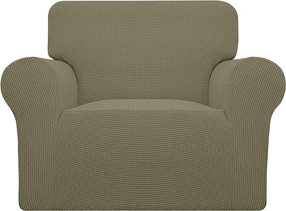 Easy-Going Stretch Chair Sofa Slipcover 1-Piece Couch Sofa Cover Furniture Protector Soft with Elastic Bottom for Kids, Pet. Spandex Jacquard Fabric Small Checks (Chair, Khaki)