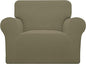 Easy-Going Stretch Chair Sofa Slipcover 1-Piece Couch Sofa Cover Furniture Protector Soft with Elastic Bottom for Kids, Pet. Spandex Jacquard Fabric Small Checks (Chair, Khaki)