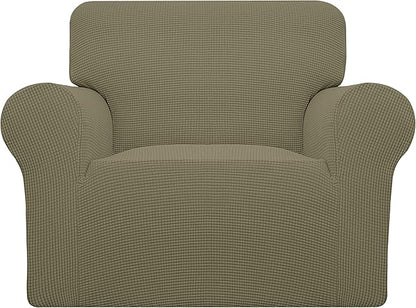 Easy-Going Stretch Oversized Chair Sofa Slipcover 1-Piece Couch Sofa Cover Furniture Protector Soft with Elastic Bottom for Kids Spandex Jacquard Fabric Small Checks Khaki