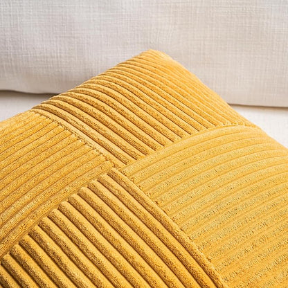 Fancy Homi 2 Packs Gold Yellow Samll Decorative Throw Pillow Covers 14x14 Inch with for Couch Bed Sofa, Farmhouse Boho Spring Home Decor, Soft Corss Patchwork Corduroy Square Cushion Case 35x35 cm