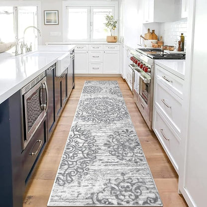 HEBE Hallway Runner Rug 2'x8' Washable Vintage Distressed Area Rugs Non Slip Laundry Rug Runner Boho Floor Carpet Runners for Hallways Entryway Laundry Room Kitchen Bathroom,Grey