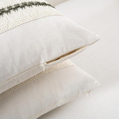 Fancy Homi Set of 1 Boho Olive Green Big Decorative Throw Pillow Cover 24x24 Inch for Couch Bed Bedroom, Aesthetic Modern Organic Farmhouse Room Decor, Soft Cotton Accent Macrame Woven Cushion Case