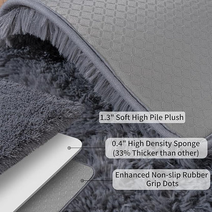 Ultra Soft Runner Rugs for Bedroom Hallways with Upgraded Non-Slip Rubber Backing & Thick Memory Sponge, 2x4 Feet Fluffy Shag Throw Area Rug for Bedside Dorm Dark Grey