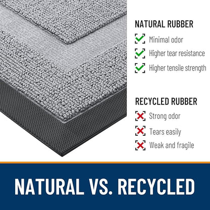 OLANLY Front Door Mat Indoor Outdoor Entrance, Waterproof All-Season, All-Weather Doormat, Sturdy Natural Rubber, Low Profile, Easy Clean Patio Porch Entryway Mat, 33x21, Silver Gray