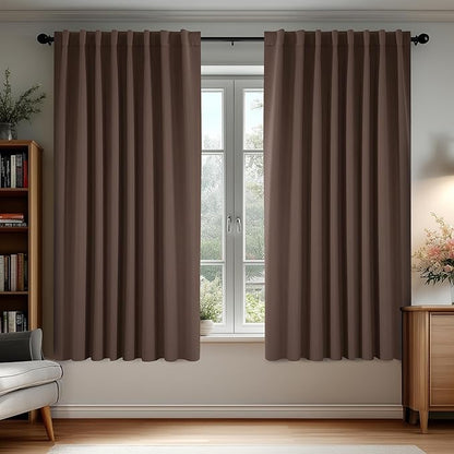 Deconovo Blackout Curtains, Thermal Insulated, W70 x L63 2 Panels, Back Tab, Machine Washable, Room-Darkening Drapes for Bedroom/Living Room Brown