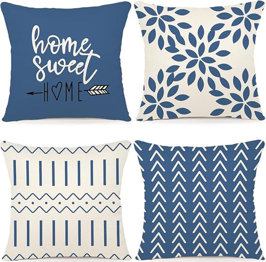 YCOLL Pillow Covers 22x22 Set of 4, Modern Sofa Throw Pillow Cover, Decorative Outdoor Linen Fabric Pillow Case for Couch Bed Car，Light Blue