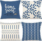 YCOLL Pillow Covers 22x22 Set of 4, Modern Sofa Throw Pillow Cover, Decorative Outdoor Linen Fabric Pillow Case for Couch Bed Car，Light Blue