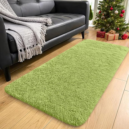 OLANLY 2x5 Machine Washable Runner Rugs for Hallway, Soft Fluffy Shaggy Bedside Rugs for Bedroom, Living Room, Indoor Floor Carpet for Kids Girls Boy, Nursery Rooms, Home Decor Aesthetic, Grass Green