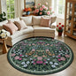 Round Area Rug for Living Room: 6 ft Floral Washable Circle Rug Soft Boho Non-Slip Carpet Indoor Stain Resistant Low Pile Small Circular Rug for Bedroom Entryway Kitchen Nursery Home Office Dark Green