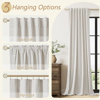 Guken Light Beige Extra Long 100% Blackout Curtains 120 Inch Length 2 Panels Set for Living Room Bedroom Back Tab Thermal Insulated Black Out Linen Drapes Room Darkening Window Curtain, 52x120