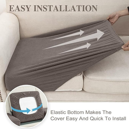 Couch Cushion Cover Chaise Lounge Cover Washable Separate Seat Chaise Couch Cover Stretch Sectional Sofa Slipcover(1 Piece for Chaise or Sofa 3-Seater, Taupe)