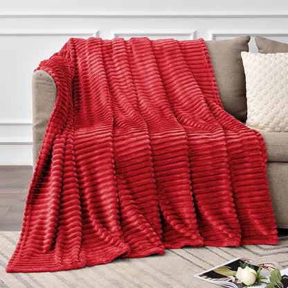 BEDELITE Fleece Blanket Twin Size – 3D Ribbed Jacquard Soft and Warm Decorative Fuzzy Blankets – Cozy, Fluffy, Plush Lightweight Throw Blankets for Couch, Bed, Sofa(Red, 60x80 inches)
