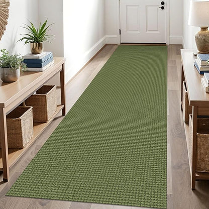 KOZYFLY Runners for Hallways 3x10 ft Washable Kitchen Runner Non Slip Rubber Backed Hallway Rugs Cotton Entryway Runner Rug Floor Carpet for Indoor Hall, Backdoor, Kitchen, Bright Green/Earthy Green