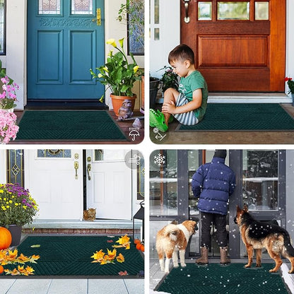 Smiry Front Door Mat Outside Entrance, Heavy Duty Sturdy Natural Rubber Doormat, Trap Dirt and Moisture, Easy Clean Low Profile Mats for Indoor Outdoor Entry, Irregular Triangle (29.5x17, Atlantic)