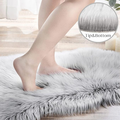 Ashler Faux Fur Rug - Fluffy Shaggy Area Rug, Ultra Soft 3 x 3 Feet Round, Frosted Bottom Gray Fuzzy Rug, Machine Washable, Nursery Decor Throw Rugs for Bedroom, Kids Room, Living Room