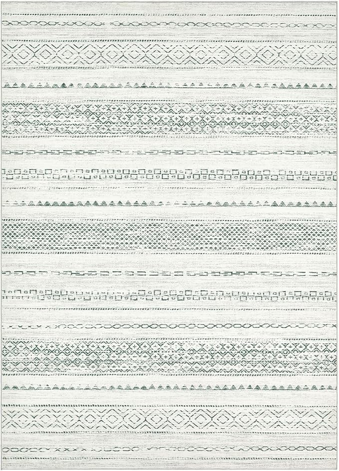 Nakagishi Green Rug Living Room Rugs: 7x9 Washable Boho Large Neutral Soft Farmhouse Stain Resistant Modern Non Slip Indoor Floor Carpet for Bedroom Nursery Kids Playroom Office Dining Room Home