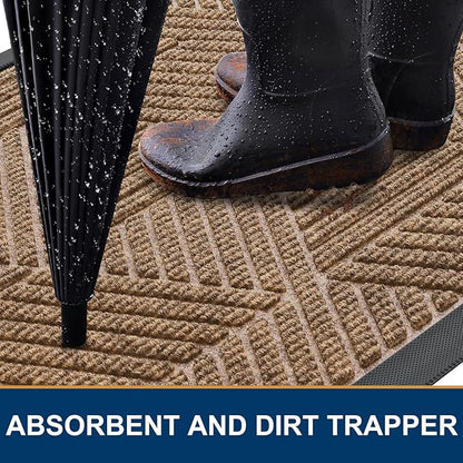 Smiry Front Door Mat Outside Entrance, Heavy Duty Sturdy Natural Rubber Doormat, Trap Dirt and Moisture, Easy Clean Low Profile Mats for Indoor Outdoor Entry, Irregular Triangle (29.5x17, Light Brown)