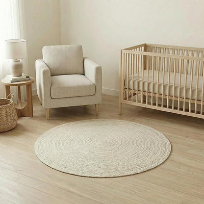 Hausattire Hand Woven Jute Braided Rug, 4’ Round – Off White, Reversible Boho Entry Area Rugs for Kitchen, Living Room, Nursery I Farmhouse Decorative Floor Rug, 4 Feet Round