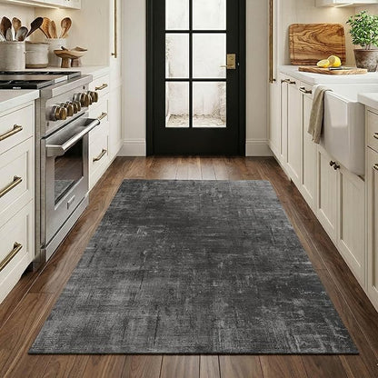 Latte&Fog 3x5 Entryway Rug Indoor, Modern Abstract Washable Area Rug, Boho Non Slip Low Pile Throw Carpet for Indoor Bedroom Bedside, Kitchen, Entry and Living Room - Black