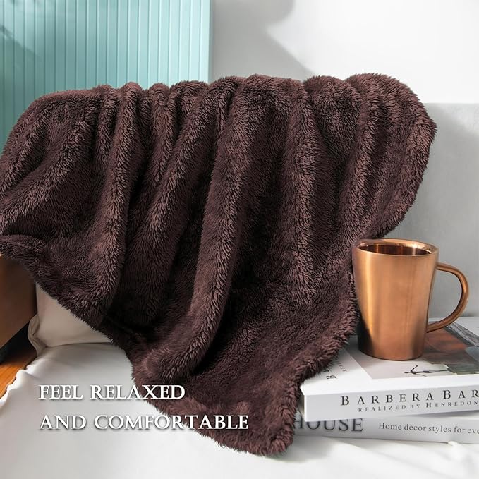 Exclusivo Mezcla Plush Fuzzy Fleece Bed Blanket Twin Size, Super Soft, Fluffy and Warm Blankets for Couch, Bed, All Season (Coffee, 90x66 Inches)