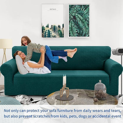 ZNSAYOTX 1 Piece Jacquard Couch Covers for 2 Cushion Couch High Stretch Loveseat Slipcover for Pets Dogs Anti Slip Love Seat Sofa Slipcover Furniture Protector (Medium, New Pattern Blackish Green)