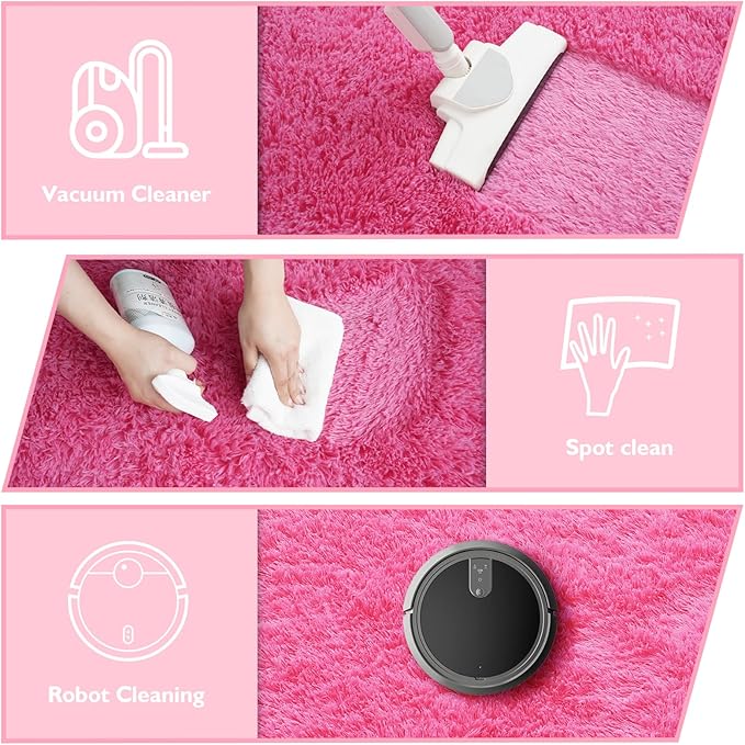 8x10 Fluffy Area Rugs for Living Room,Shag Area Rug for Bedroom,Soft Fuzzy Rug Non-Shedding Indoor Plush Carpet for Kids Bedroom Nursery Home Decor,Hot Pink