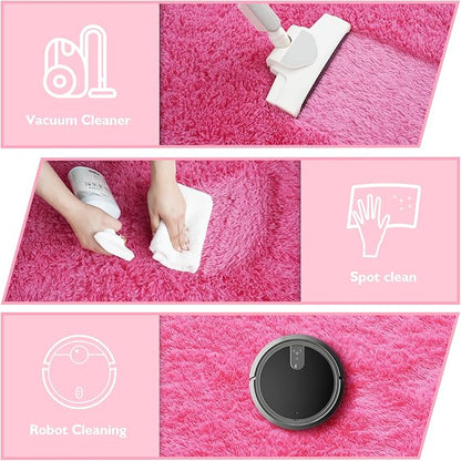 8x10 Fluffy Area Rugs for Living Room,Shag Area Rug for Bedroom,Soft Fuzzy Rug Non-Shedding Indoor Plush Carpet for Kids Bedroom Nursery Home Decor,Hot Pink