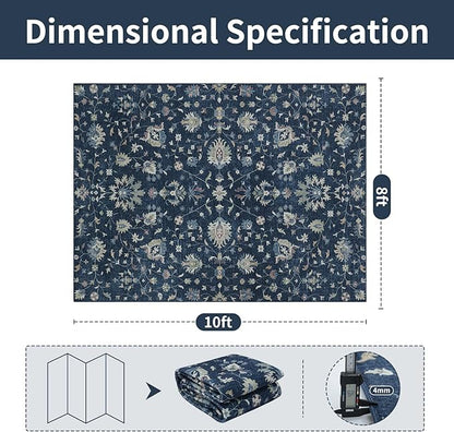 Washable Rugs 8x10 Area Rugs for Living Room,Bedroom,Dining Room- Soft Low Pile Stain-Resistant Carpet with Non-Slip Rubber Backing,Vintage Large Area Rug for Nursery Home Office Decor