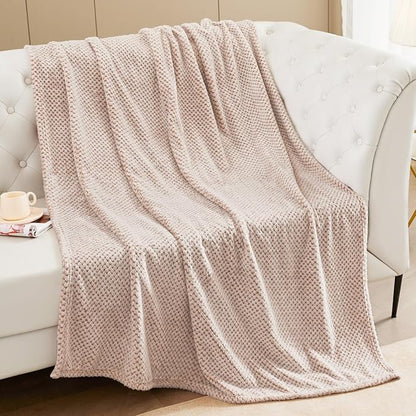 Exclusivo Mezcla Fleece Throw Blanket Extra Large, Super Soft and Warm Blankets for Couch, Sofa and Bed Waffle Textured, Cozy, Fuzzy and Lightweight (Heather Camel, 50x70 Inches)