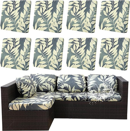 8Pcs Outdoor Cushion Covers, Patio Cushion Covers,Stretch Elastic Slipcovers, Replacement Washable & Reusable Furniture Protector for Patio Couch (Black Fantasy-Pattern,Cover Only)