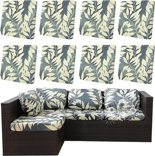 8Pcs Outdoor Cushion Covers, Patio Cushion Covers,Stretch Elastic Slipcovers, Replacement Washable & Reusable Furniture Protector for Patio Couch (Black Fantasy-Pattern,Cover Only)