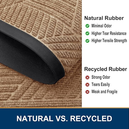 Smiry Front Door Mat Outside Entrance, Heavy Duty Sturdy Natural Rubber Doormat, Trap Dirt and Moisture, Easy Clean Low Profile Mats for Indoor Outdoor Entry, Irregular Triangle (71x34, Coffee)