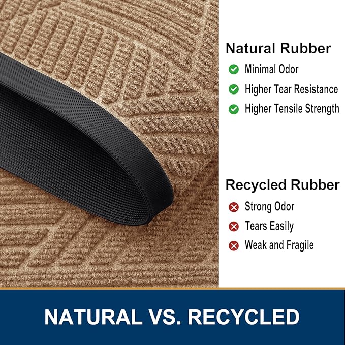 Smiry Front Door Mat Outside Entrance, Heavy Duty Sturdy Natural Rubber Doormat, Trap Dirt and Moisture, Easy Clean Low Profile Mats for Indoor Outdoor Entry, Irregular Triangle (71x47, Coffee)
