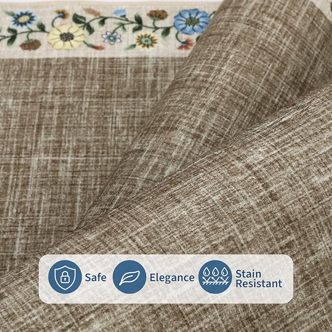GarveeHome Entryway Rug 2x6 Modern Bordered Runner Rug Washable Kitchen Runners for Hallway Non-Slip Low-Pile Soft Carpet Floral Print Bathroom Mat for Bedroom Laundry Room, Dark Camel