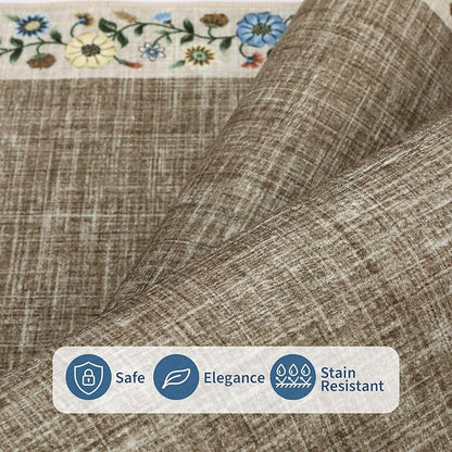 GarveeHome 10x13 Machine Washable Rugs for Living Room Large Area Rug Modern Floral Indoor Accent Carpet Low Pile Carpet Soft Throw Aesthetic Floor Cover for Bedroom Laundry Dining Room, Dark Camel