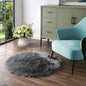 Latepis Dark Grey Round Rugs 5ft Faux Sheepskin Fur Rug for Bedroom Plush Fluffy Rug for Living Room Dorm Entertainment Room Luxury Home Decor