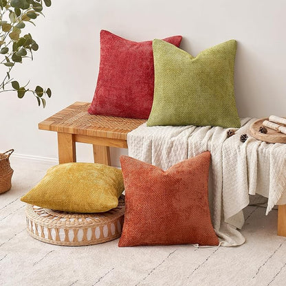 MIULEE Pack of 4 Burnt Orange Couch Throw Pillow Covers 18x18 Inch Yellow Green Soft Decorative Chenille Pillows Farmhouse Accent Cushions for Boho Home Decor Spring Sofa Bedroom Living Room