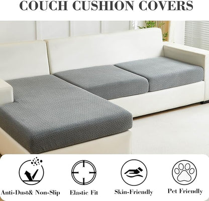 Sofa Covers Couch Covers for Sofa Pet Friendly Couch Cushion Covers Universal Sofa Covers Washable Stretch Slipcovers for Sectional Sofa (Texture Gray, 2 Seats + Chaise Cover)
