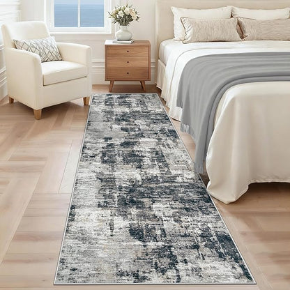 XLUEZ 2x8 Runner Rug for Hallway, Washable Modern Abstract Runner Rugs Neutral Soft Non Slip Kids Rug Stain Resistant Indoor Runners for Entryway Bedroom Kitchen Laundry Room(BlackGrey, 2'x8')