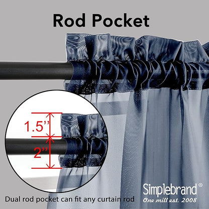Simplebrand Sheer Curtains 72 Inches Long 2 Panels for Living Room, Dual Rod Pockets Airy Window Treatments Voile Curtains Sheer Panels Lightweight for Front Back Patio Glass Door, Navy, 42" Width