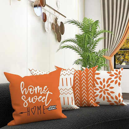 YCOLL Fall Pillow Covers 22x22 Set of 4, Modern Sofa Throw Pillow Cover for Fall Decor, Decorative Outdoor Linen Fabric Pillow Case for Couch Bed Car, Orange