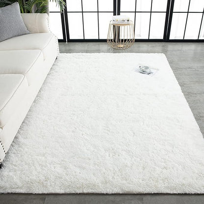 TWINNIS Super Soft Shaggy Rugs Fluffy Carpets 8x10 Feet, Indoor Modern Plush Area Rugs for Living Room Bedroom Kid Room Nursery Home Decor, Upgrade Anti-Skid Rectangular Fuzzy Rug, Cream White