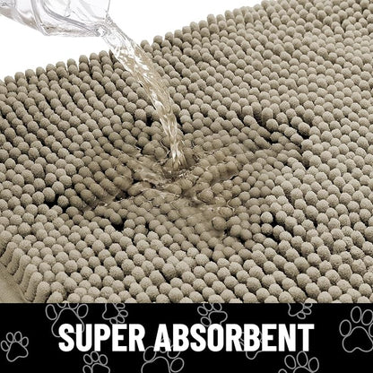 Smiry Dog Door Mat for Muddy Paws, Absorbent Dirt Trapper Non Slip Quick Dry Washable Chenille Mat for Mud Dogs, Entry Rug for Indoor and Outdoor (36x24 Inches, Warm Taupe and Black)