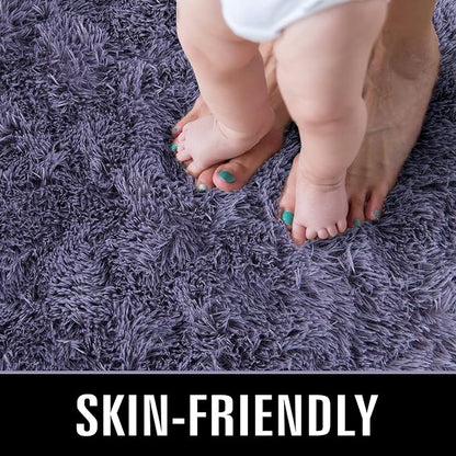 TWINNIS Super Soft Shaggy Rugs Fluffy Carpets 9x12 Feet, Indoor Modern Plush Area Rugs for Living Room Bedroom Kids Room Nursery Home Decor, Upgrade Anti-Skid Fuzzy Rug, Grey Purple