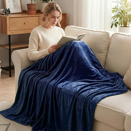Exclusivo Mezcla Fleece Blanket King Size for Bed, Super Soft and Warm, All Season, Cozy, Plush, Lightweight, 90x104 Inches, Navy Blue