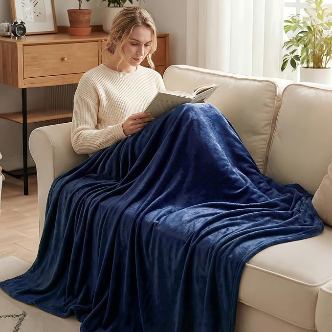Exclusivo Mezcla Fleece Blanket Twin Size for Bed, Super Soft and Warm, All Season, Cozy, Plush, Lightweight, 90x66 Inches, Navy Blue