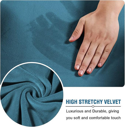 H.VERSAILTEX Modern Velvet Plush 4 Piece High Stretch Sofa Slipcover Sofa Cover Furniture Protector Form Fit Luxury Thick Velvet Sofa Cover for 3 Cushion Couch Width Up to 90 Inch (Sofa,Peacock Blue)