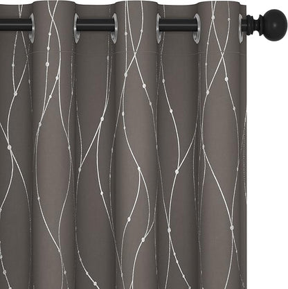 Deconovo Blackout Curtains, Thermal Insulaed Soundproof Drapes, Wave Dots Silver Print, 52 x 95 Inch Long, Set of 2, Machine Washable Window Panel for Sliding Door Bedroom Living Room Nursery, Taupe